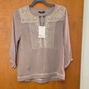 THML Mauve Geometric Embroidered Blouse